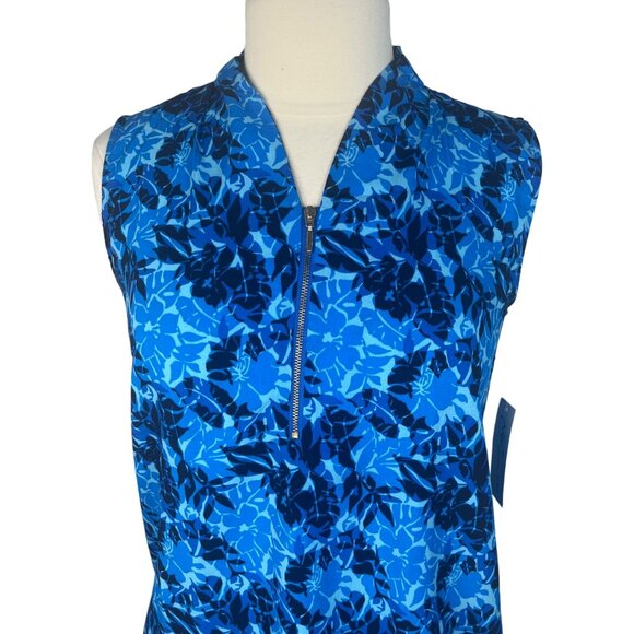 NY Collection Sleeveless Blouse Womens Small Blue Floral Zipper New - Picture 3 of 10